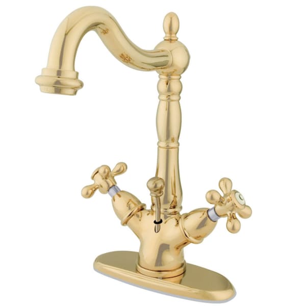 KS1432AX 2-Handle Bathroom Faucet W/Brass Pop-Up & Cover Plate, Brass